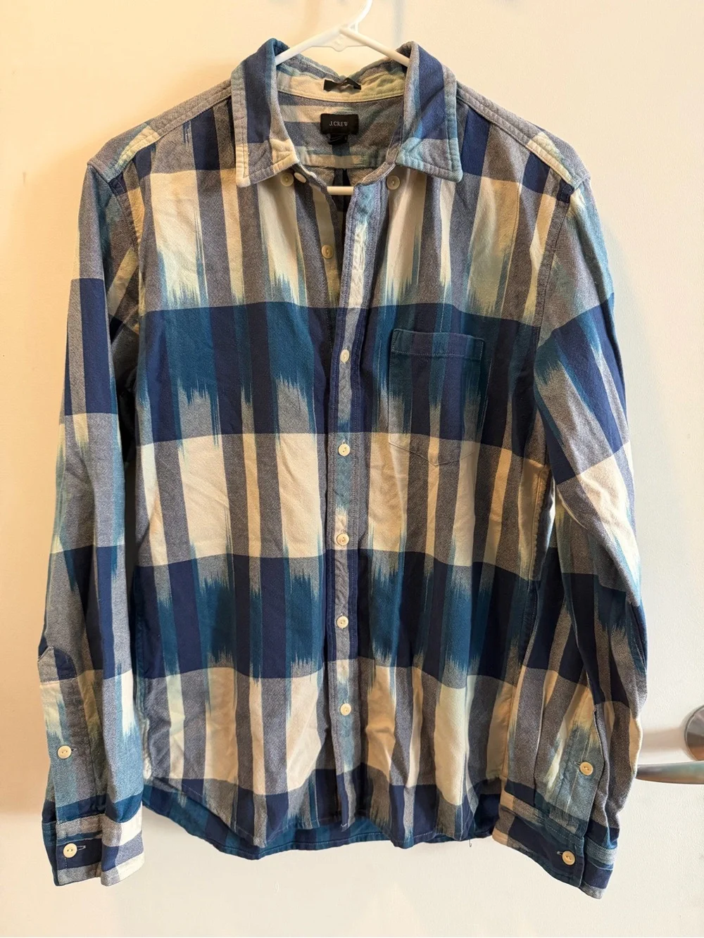 J. Crew 100% Cotton Blue and Cream Slim Plaid Shirt